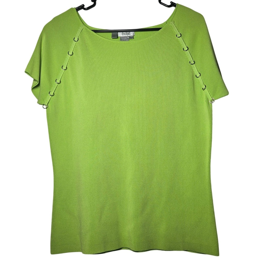 Eclat Womens Ribbed Knit Top XL Ring Detail Cyber Gorp Futuristic Edgy Y2K Neon